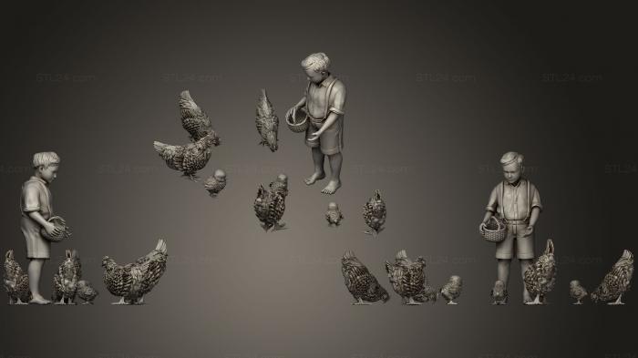 Статуэтки люди (Мальчик и цыпленок, STKH_0207) 3D модель для ЧПУ станка